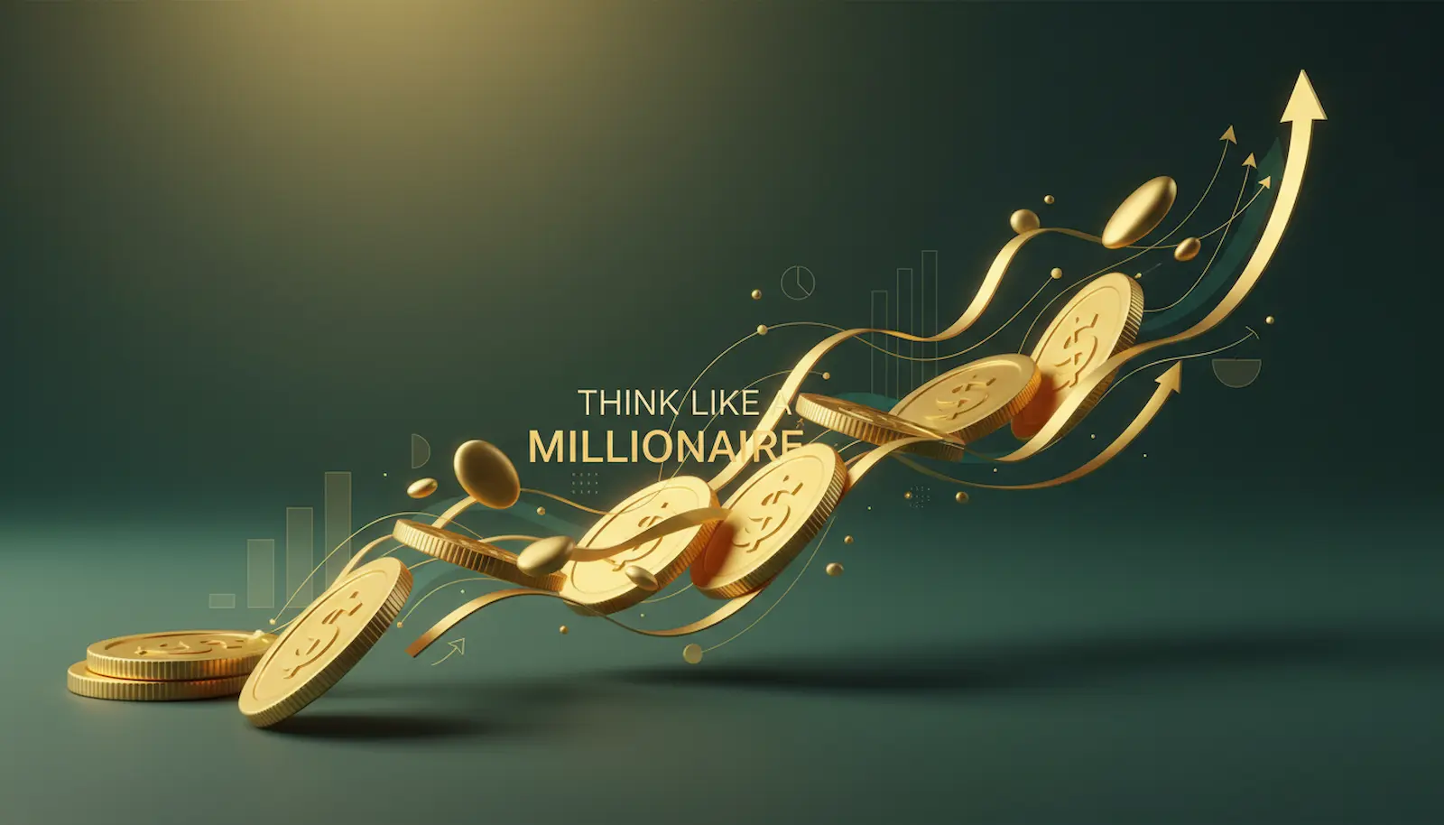 Hero-Bild zum Artikel „Denke wie ein Millionär“ mit gold-grüner Symbolik für Wohlstand, Mindset und finanzielles Wachstum