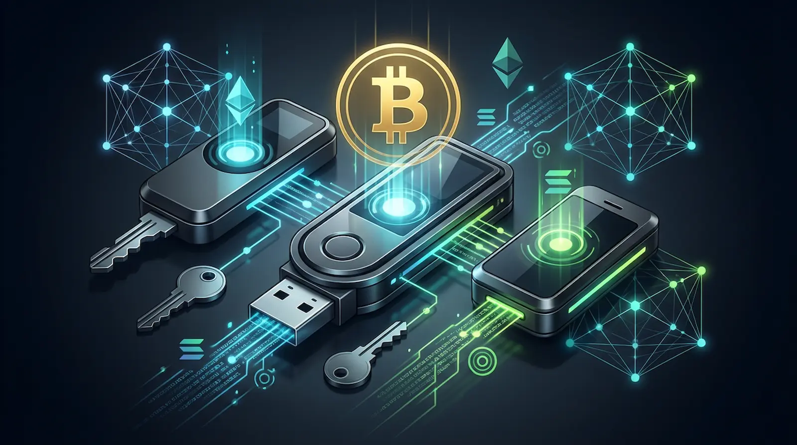 Technisches Hero-Bild für einen Hardware-Wallet-Vergleich