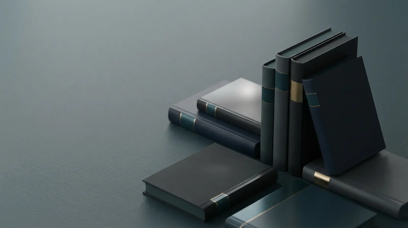 Dunkles, modernes Hero-Bild für eine Leseliste mit minimalistischer Buch-Symbolik