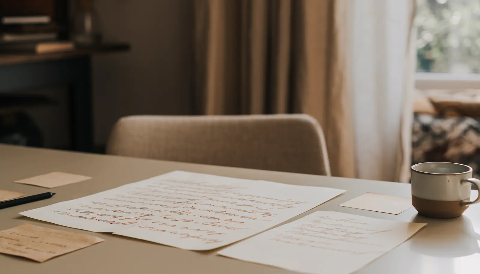 Ruhiger Arbeitsplatz mit Notizen und Tageslicht als Symbol für Überblick und reflektierten Umgang mit Geld
