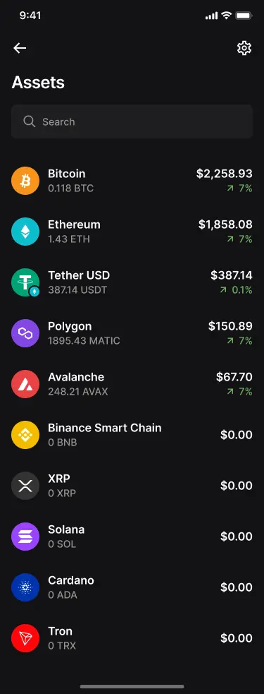 Ledger Live App Übersicht mit Kryptowährungen und aktuellen Kontoständen