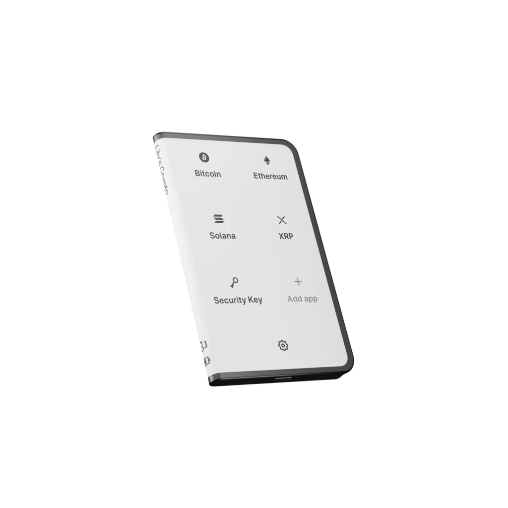 Ledger Stax Display mit Bitcoin, Ethereum und Solana Übersicht