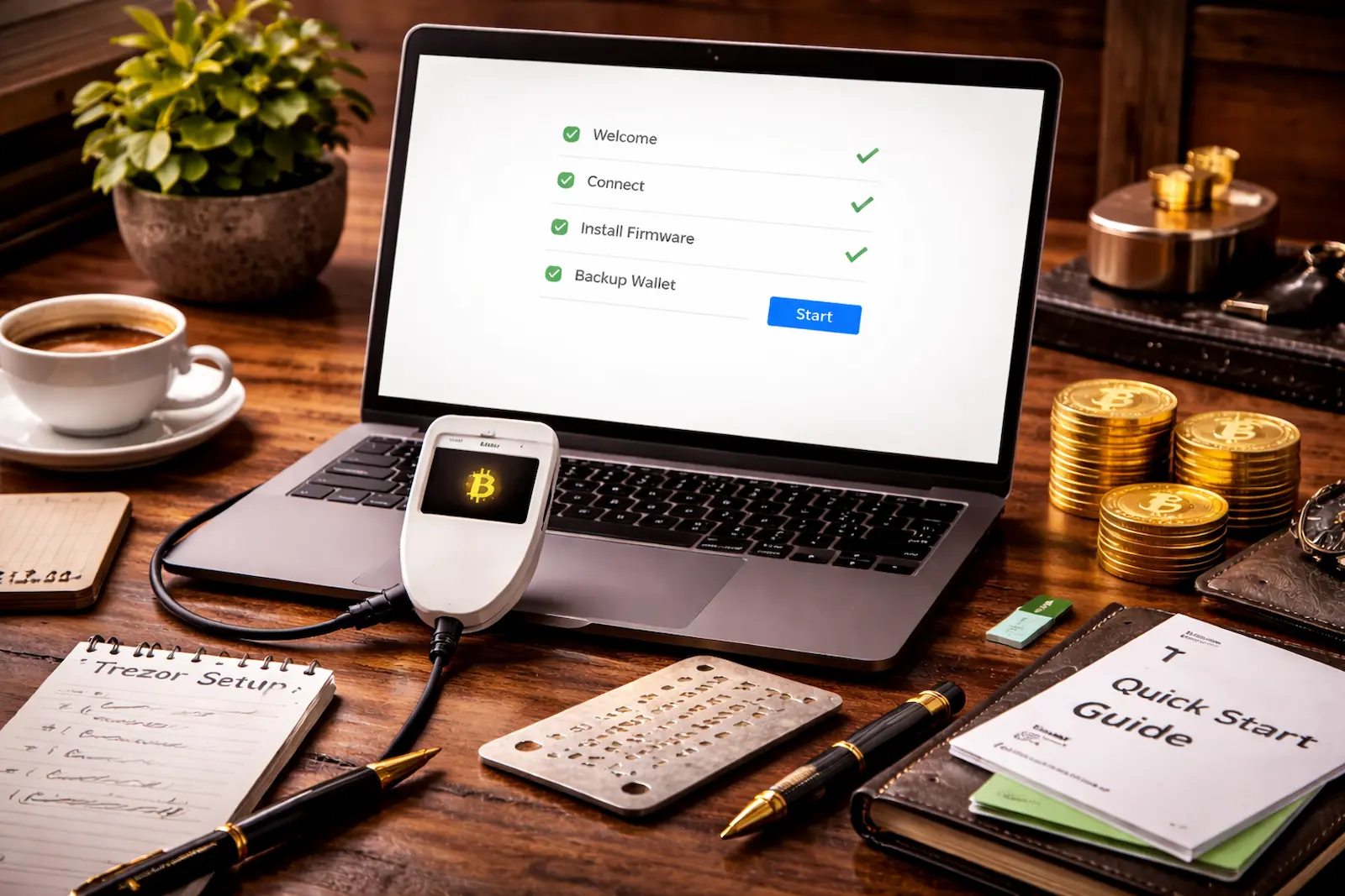 Krypto-Sicherheit mit Backup, Laptop und Startschritten im Artikel zum Trezor einrichten