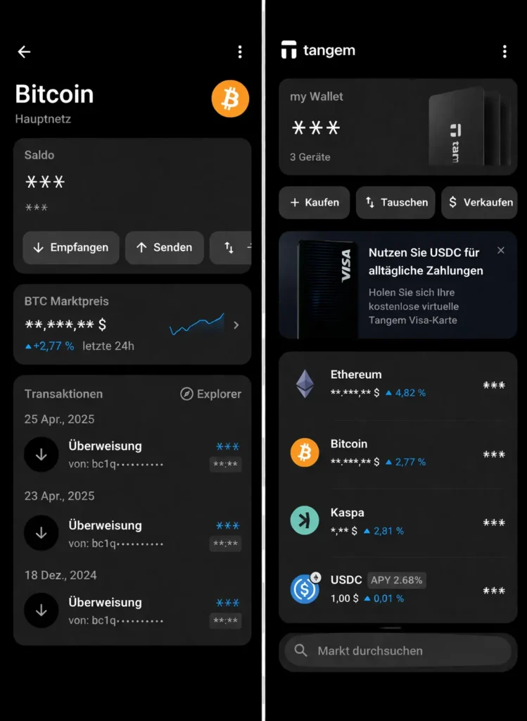 Wallet-Übersicht in der Tangem App
